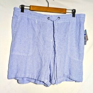 NWT Women's Per Se Brand Linen Blend Cuffed Shorts‎ White & Blue Stripes; Sz XL